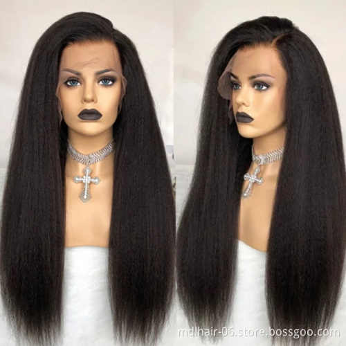 28 Inch 13x4 Lace Front Wig Kinky Straight Human Hair Pre Plucked Lace front Frontal 4x4 Closure Yaki Wigs for Black Women